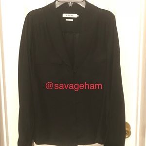 Frame Shawl collar long sleeve silk blouse